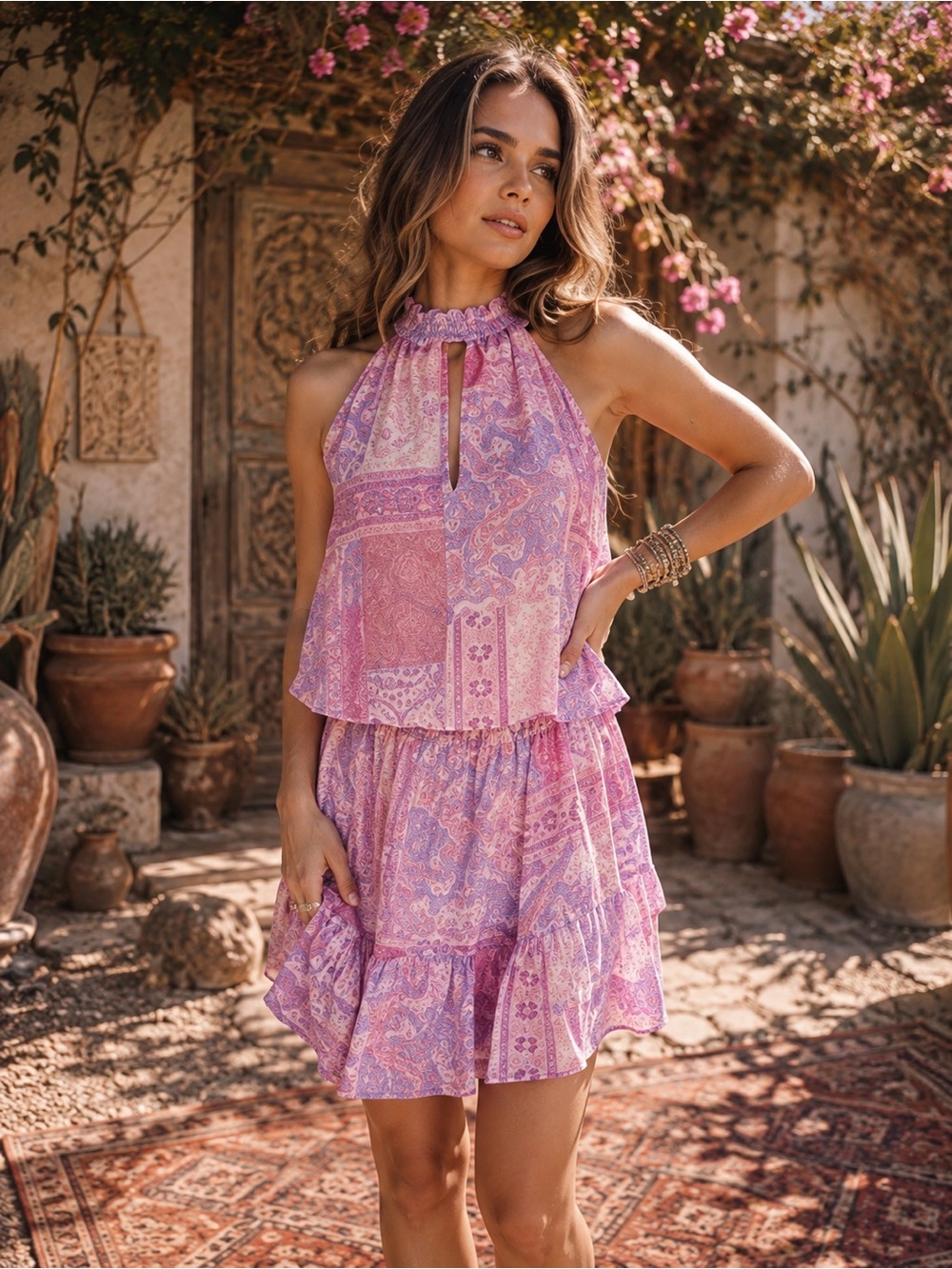 Vici Patchwork Smocked Waist Dress